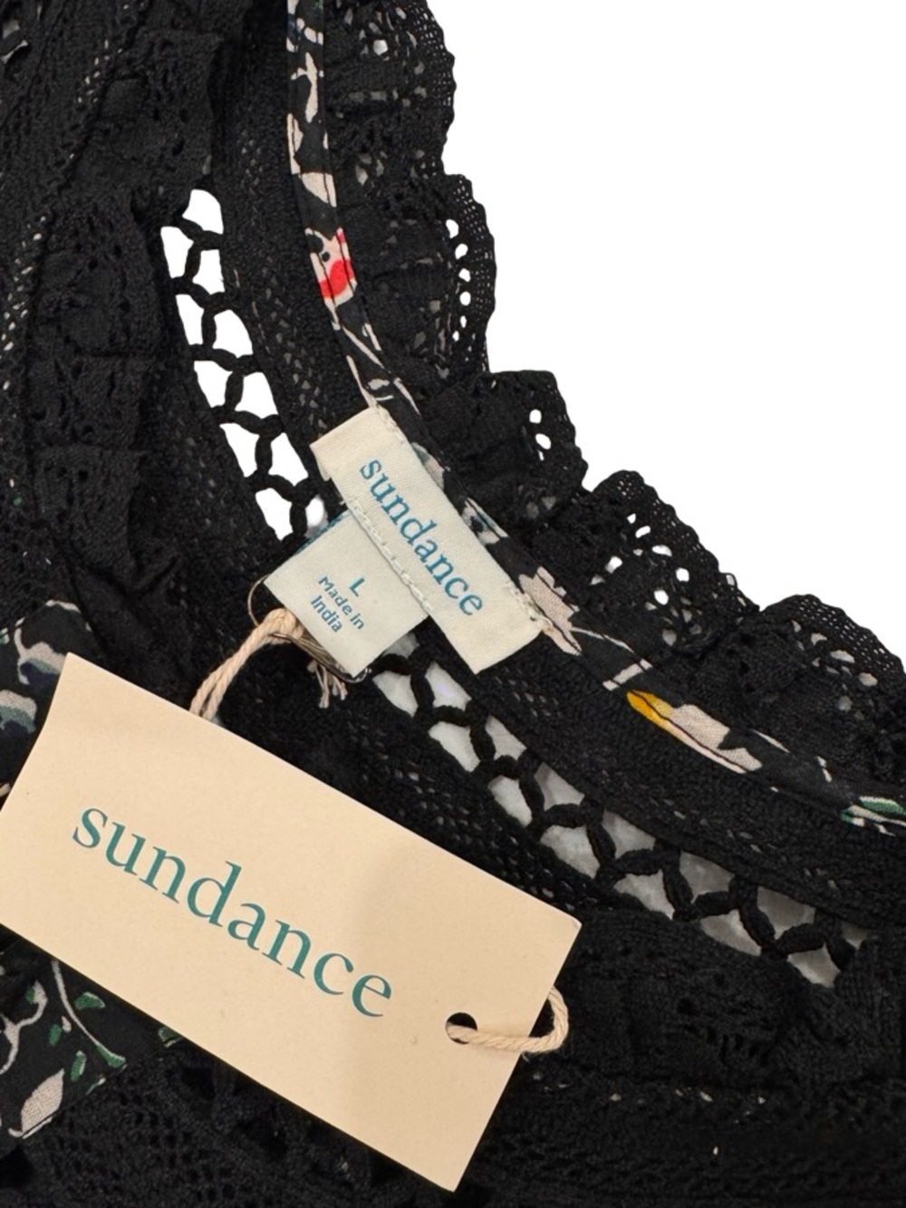 Sundance Black Floral Midi Dress with Crochet Yoke - Picture 2 of 10